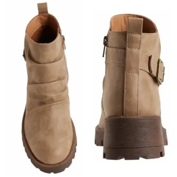 Eurosoft bv Sofft Ariva Side Buckle Ruched Boots Chunky Sz 9.5 Stone Brown $89 - Picture 5 of 12